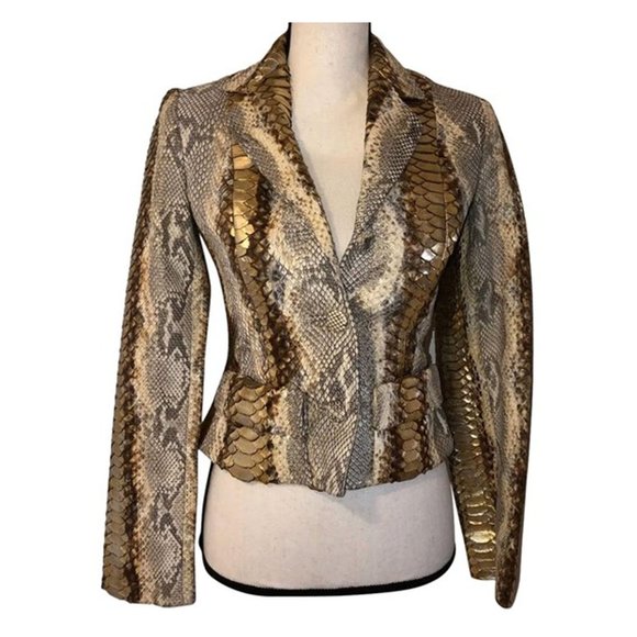 Chanel GENUINE natural grey tan metallic PYTHON jacket rtl $30K SZ US 2 4 FR 36 - Picture 1 of 6